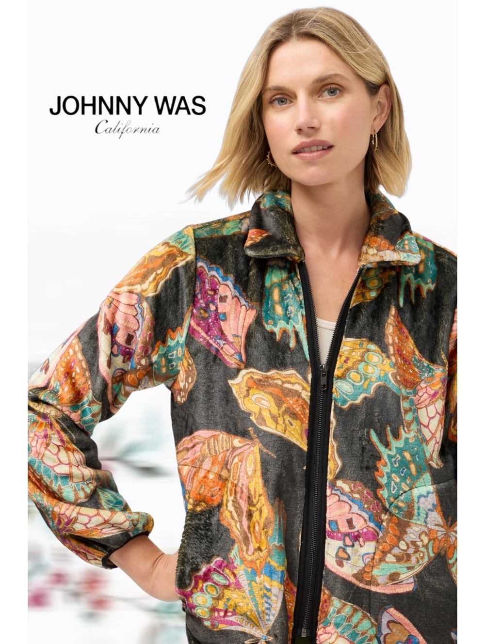 NWT Johnny Was Size 1X Esther Sherpa Jacket Butterfly Print